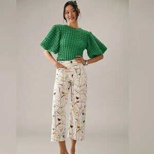 Anthropologie Maeve Colette Cropped Wide-leg botanical butterfly pant